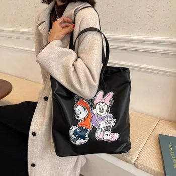 Mickey Minnie Rankinės Didelės Talpos Mama Pirkinių Krepšys Laisvalaikio Paprasta Mados Moterų Pečių Maišą korėjos Spausdinti Tote Bag