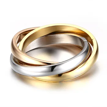 Rose Aukso Spalvos Papuošalai Žiedas Tri-colour Ring Titano Plieno Moterų Moterų Mados Juvelyrika Dovana Geros Kokybės