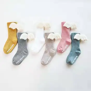 5 poros (partijos 0-5 metų amžiaus mielas vaikų kojinės minkštas grynos medvilnės kvėpuojantis mergina kojinės angelas sparnų kojinės kūdikių naujagimių kojinės