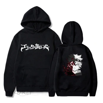 Juoda Dobilų Asta pusė demonas grafinis hoodie anime spausdinti vilnos megztinis šiltas hoodies harajuku drabužių streetwear vyrų drabužiai.