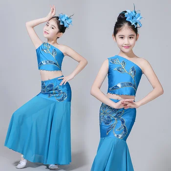 2022 Vaikai Suknelės Mergaitėms Tradicinės Kinų Apranga Povas Dai Šokio Kostiumai Etapo Rezultatus Liaudies Hanfu Festivalis Dėvėti