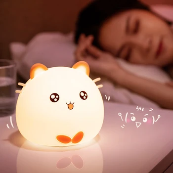 Riebalų pelės LED silikono paglostyti naktį šviesos mielas animacinių filmų LED silikono šviesos USB įkrovimą, miegamojo, naktiniai staleliai, lempa šėrimo lempos kūdikio miego