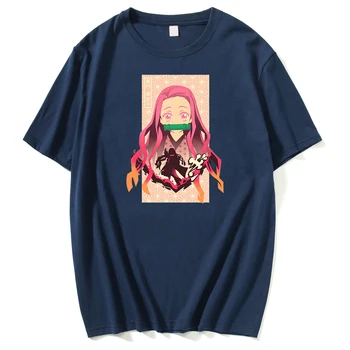 Anime Demon Slayer Marškinėliai Vyrams Kawaii Tanjirou Nezuko Grafinis T-marškinėliai, Unisex Manga Kimetsu Nr. Yaiba Marškinėlius Hip-Hop Šukuotinės Medvilnės