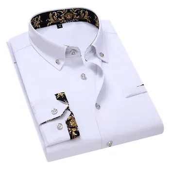 Vyrų mados didelio dydžio drabužius medvilnės marškinėliai ilgomis rankovėmis apdaila verslo susiuvimo spalva atsitiktinis suknelė marškinėliai vyriški balti marškinėliai