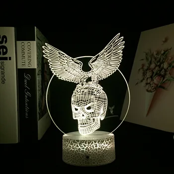 Kaukolė Erelis 3D LED Nakties Šviesos Touch Remote Contro Spalvinga Akrilo Stalo Lempa Kietas Dovanų Šalis Kambarys, Atmosfera Dekoras
