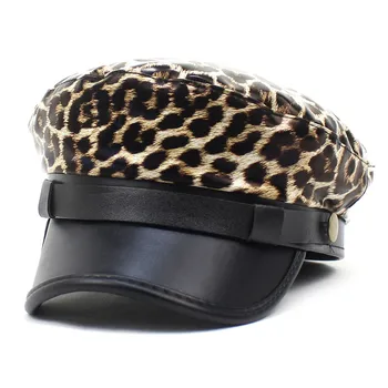 Moterų pu Leopard grūdų antis kalba beretė Paprastas atsitiktinis Aštuoniakampis bžūp Rudens ir žiemos joker dailininko skrybėlę 57