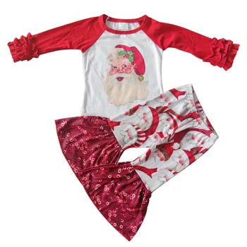 2021 Kūdikių mergaitėms ilgomis rankovėmis Santa Claus T-shirt blizgančiais pynimas kelnes 2vnt drabužių nustatyti vaikų mergaičių patenka žiemos apranga