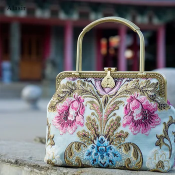 Alasir Vintage Stiliaus Ponios Rankinėje Cheongsam Antikos Stiliaus Moteris Maišo Kinų Stiliaus, Siuvinėtų Gėlių Rėmo Krepšys