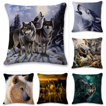 Gyvūnų vilkas modelis lino medvilnės pagalvės užvalkalą gyvūnų dizainas aikštėje dekoratyvinė pagalvėlė padengti