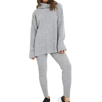 Elegantiškas megztas megztinis Nustatyti dviejų dalių turkio pakrantės megztinis moterų megztinis ir pėdkelnės Plonas kostiumas atsitiktinis, moteris
