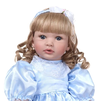 Bebe 60cm Silikono Reborn Baby Doll su ilgi garbanoti šviesūs plaukai Bonecas Princesė Kūdikiams Vinilo Mažylis Gyvas Bebe Gimtadienio dovana