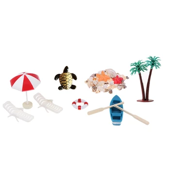 10vnt/Set Miniatiūriniai Denio Kėdės Paplūdimio Skėtis Valtis Shell Rinkiniai Lėlių Gyvenimo Scenos Dekoracija Priedų