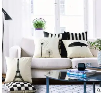 paprasta juoda balta stilius lininė pagalvėlė padengti sofa juosmens užvalkalas dekoratyvinis geometrinis pagalvę padengti