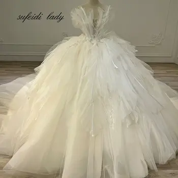 Moters Kamuolys Suknelė Vestuvių Suknelė iki 2022 m. Nėrinių Putojantis Shinny Nuotakos Suknelė