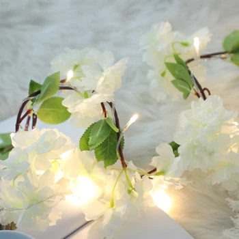 Rausva Balta Gėlė Led Styginių Šviesos 2m Hydrangea Vynuogių 4.5 V DC Baterija Girliandą Lempos Atostogų Dekoracija Namuose Miegamasis