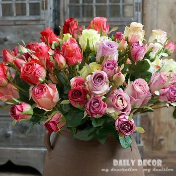 12pcs/daug! malonu, 5 vadovai rožės pumpuras filialas netikrą rožių žiedų namų stalo dekoratyvinės gėlės vestuvių dirbtinio šilko gėlių didmeninė
