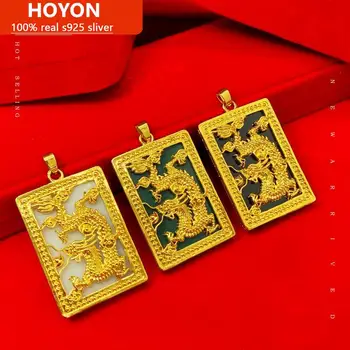 HOYON 18k aukso spalvos tiesa, gryna šviesos jade pakabukas sutirštės aukso drakonas brand tag 3 spalvos pasirinktinai juvelyrika grandinės nr.