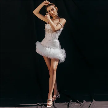 Perlai Kokteilių Suknelės Karoliukai Daugiasluoksnis Raukiniai Spageti Dirželis Prom Dress Seksuali Mini Virš Kelio Ilgis Klubas Dėvėti