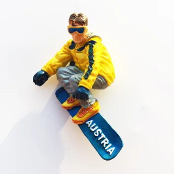 QIQIPP Austrijos Žiemos slidinėjimo kurortas kūrybos rankų darbo dervos dažytos amatų kelionių suvenyrų magnetas šaldytuvas magnetas
