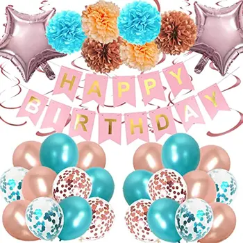 Rose Aukso baliono rinkinys 55 Pack gimtadienio dekoracijas su gimtadienio reklama folija balionas.gėlių popieriaus pp pp puikus
