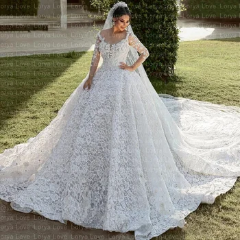 Dubajus Vestuvių Suknelės Visiškai Nėrinių Derliaus Vestuvinės Suknelės Pricness Ilgomis Rankovėmis Karoliukai 2023 Santuokos Saudo Arabų Vestido De Novia