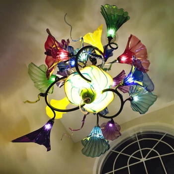 Morning Glory Dizaino Pakabukas Lempos Šviesą Spalvinga Murano Gėlių Šviestuvais, Skersmuo 100cm LED Prabanga Ranka Pūstinis Stiklas Liustra
