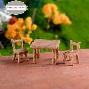 3Pcs/Set Mielas Stalo Kėdė Miniatiūrų Parkas Sėdynės Mini Ilgio Medienos, Suolo Dervos Amatų Ornamentu Micro Kraštovaizdžio Statulėlės Apdaila