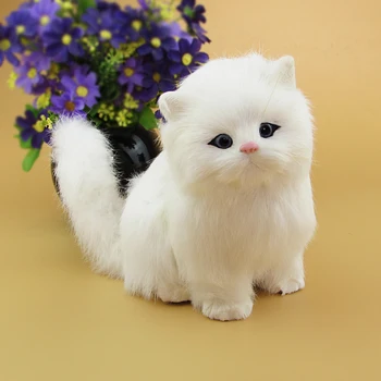 Modeliavimo balta katė polietileno&kailis katė modelis juokinga dovana, apie 15cmx10cmx17cm