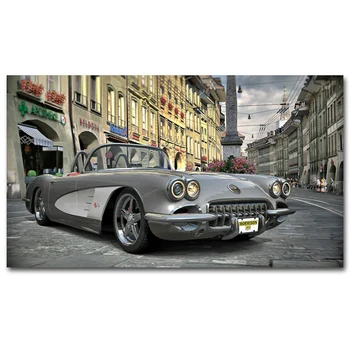 Corvette senovinių Automobilių Miesto Sienos paveiksl Transporto priemonės Plakatai ir Spausdina Drobė Meno, Namų Dekoro