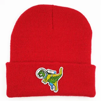 Medvilnės dinozaurų gyvūnų siuvinėjimo Tirštėti megzti skrybėlę žiemą šiltą kepurę Skullies bžūp beanie skrybėlių vyrų ir moterų 383