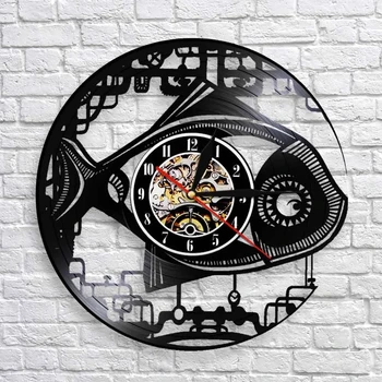 Derliaus Steampunk Robotas Žuvų Dizaino Sieninis Laikrodis Mechaninis Žuvų Vinilo Įrašo LP Laikrodis Rankų darbo Šiuolaikinių Sienos Meno Pavarų Žuvų Laikrodis