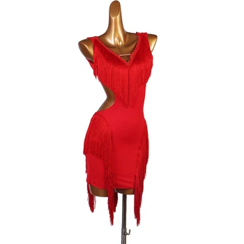 Naujas lotynų Šokių Suknelė Sijonas Konkurencijos Suknelės raudona mėlyna Apdaila lotynų Šokių Kostiumai Sijonas Kutas Fishone Skirtes V Kaklo