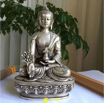 Vario Statula Kinija Sidabro Budizmas bauda drakonas Po Dainavo Buda Lotus sėdynės Skulptūra Medicinos Budos Statula