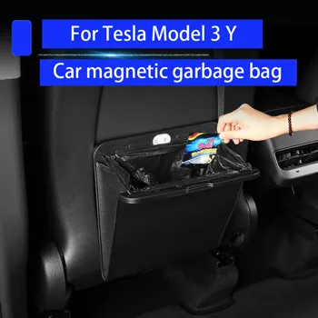 Atsparus Vandeniui Magnetinio Adsorbcijos Šiukšliadėžės Galinės Sėdynės Kabo Oda Kišene Automobilių Šiukšlių Maišą Tesla Model 3 Y