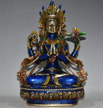 Kinija seiko žalvario cloisonne Keturias rankas Guanyin Buda amatų statula