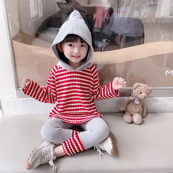 Vaikai Drabužių Gobtuvu Megztinį + Pledas Antblauzdžiai Kaip 2-Piece Set Pavasarį Ir Rudenį Naujų Vaikų Komplektus Korėjos Mezgimo Merginos Kostiumas