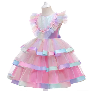 Naujas Rainbow Kaltiniai Vaikų Suknelė, Sijonas Purus Akių Blizgučiais Princesė Dress Mokyklos Veiklos Gimtadienį Suknelė