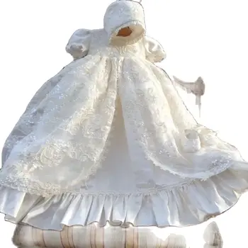 Naujas Vintage Baby Girl Dress Krikšto Suknelės Extra Long 1-os Metų Gimtadienio vakarėlis, Vestuvės, Krikštynos baby Kūdikių Drabužiai Bebes