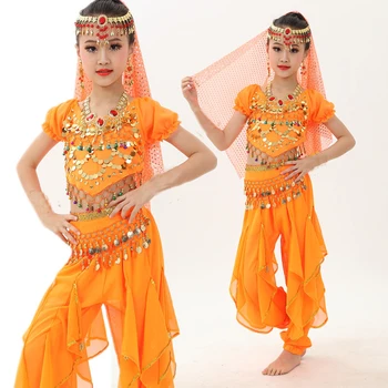4pcs Vaikas Merginos Pilvo šokio Kostiumą Nustatyti Vaikų Veiklos Indijos Šokių Vaikus Mergina Garsiausių Mergina Egiptas Šokio Kostiumai