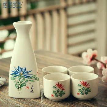 Japonų stiliaus mėlynos ir baltos spalvos porceliano vyno taurės skysčiai, keramikos sake vyno puodą nustatyti senovinių aukštos temperatūros geriamojo laivo