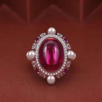 Derliaus Kiaušinių 15ct Ruby Pearl Deimanto Žiedas 100% Originalus 925 sterlingas sidabro Dalyvavimas Vestuvių juostoje Žiedai Moterims Fine Jewelry