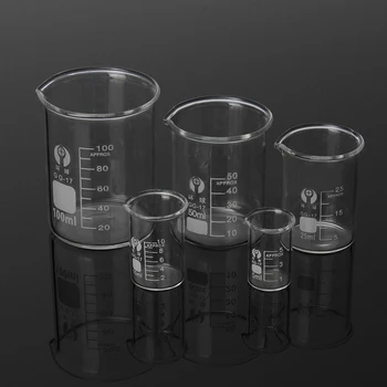5vnt 5 10 25 50 100 ml Lab Stiklo Stiklinę Nustatyti Laboratorinių Matavimo Indai