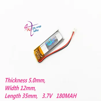 DĻSV ZH 1,5 mm 2 pin 10 x 501235 3.7 V 180mAh LiPo Baterijos jungtis, Ličio Polimerų Įkraunamą Mp3 bluetooth GPS PSP laisvų rankų įranga