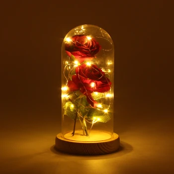 Naujos Dirbtinės Amžinąjį 2 Rose LED Šviesos Grožį Žvėrys Stiklo danga Kalėdinis Namų Dekoras Motinos, Valentino Diena Naujųjų Metų Dovana