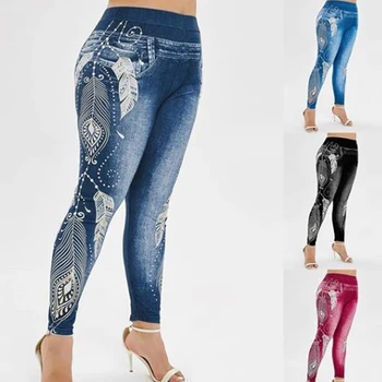 Moterų S-5XL Džinsai Leggins Ponios Aukšto Juosmens Antblauzdžiai 3D Atspausdintas Fitneso Kelnės, Antblauzdžiai Sporto Atsitiktinis Džinsai Legging Legins