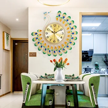 Dizainas Šiaurės Povas Metalo Aukso Sieninis Laikrodis Silent Didelis Sieninis Laikrodis Kambarį Prabangus, Modernus Dizainas Reloj Sumalti Namų Dekoro ZP50WC
