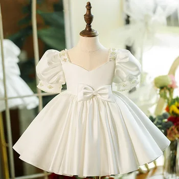 Baby Girl Princesė Vintage Suknelė Tiulio Vaikų Vestido Sluoksniuotos Rankovėmis Vaikai Pearl Vestuves Gimtadienis Tutu Suknelė Clother Vasaros