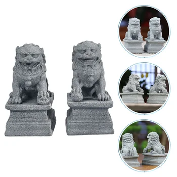 Statuefoo Statulos, Mini Dekoro Kinijos Statulėlės, Akmens Miniatiūrų Sodo Šunų Šunų Globėjas Poros Apdailos Skulptūra