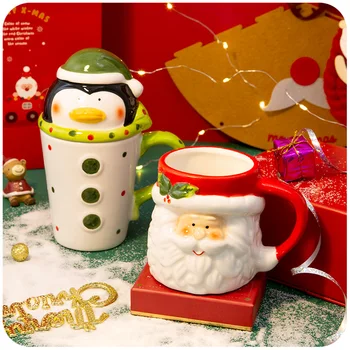 Rankomis dažyti Puodelis Santa Claus Keramikos Puodelis puodelis su šaukšteliu Padengti Vandens, Kavos, pieno, puodeliai, Taurės Kūrybos Kalėdų Dovana Nemokamas Pristatymas
