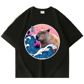 Japonijos Capybara Print T Shirt Juokingas Mielas Anime Graphic T Marškinėliai vyriški moteriški 100% Medvilnės ES Dydis-trumpomis Rankovėmis, Marškinėliai, Topai